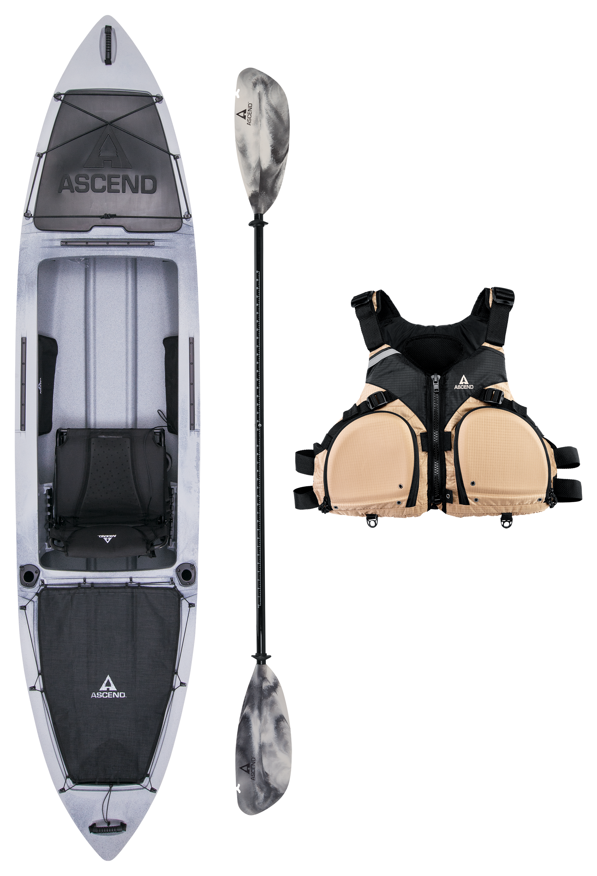 Ascend H12 SitIn Hybrid Titanium Kayak, Life Vest, and Paddle Package